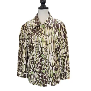 Bob Mackie Studio Women’s Linen Giraffe Print Jacket Blazer Size 12 Earthy Artsy - Picture 1 of 8