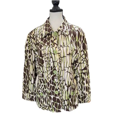 Bob Mackie Studio Women’s Linen Giraffe Print Jacket Blazer Size 12 Earthy Artsy - Image 1 of 4