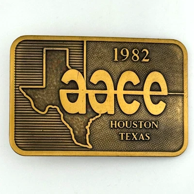 Hebilla de cinturón de latón vintage 1982 AACE Houston Texas anuncio - como nueva Foto 1 de 4