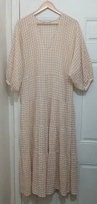 Женское платье Zara размер XL макси в клетку качели воздушное свежее пляжное богемное - Изображение 1 из 4