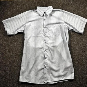 Red Kap Striped Work Shirt Mens Large Gray Blue Pinstripe Button Up Short Sleeve - Picture 1 of 5