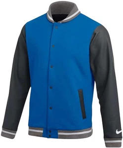 NWT Nike Men's Letterman Jacket Lined Blue Gray L DJ5971 - Picture 1 of 3