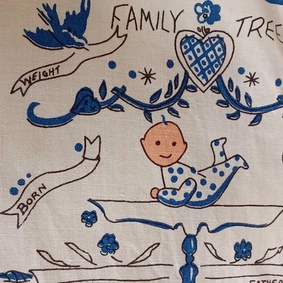 Vintage Growth Chart Family Tree On Linen  - Image 1 of 4