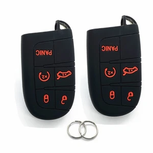 2Pcs Black Silicone For Jeep Dodge Cherokee Chrysler 300 5 Buttons Key Fob Cover - Picture 1 of 6