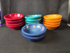 Manzoni Pietro For Vietri Set Of 14 Multicolor 7" Wooden Salad Bowls Italy  - Picture 1 of 19