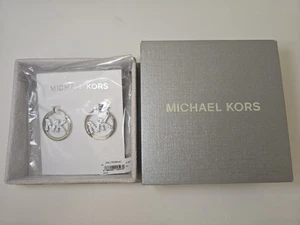 MICHAEL KORS Silver Tone Brass Pave Logo Hoop Earrings MKJ7636040 - Picture 1 of 3