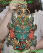 14.8"Tibet Buddhism bronze paint inlay gem Elephant Jambhala mask Wall hanging