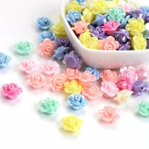 100 CANDY COLOUR FLOWER ACRYLIC BEADS AB RAINBOW PEARL JEWELLERY MAKING 13mm  - Picture 1 of 6