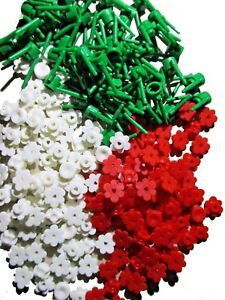 ☀️ 100x New Lego Flowers Red and White  plants stems spruces  mix bulk lot