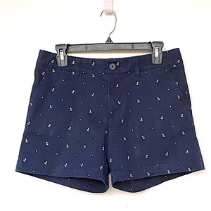 TOMMY HILFIGER Size 6 Nautical Anchors Chino Shorts Flat Front 5" Cotton Blue - Picture 1 of 3