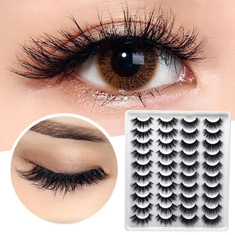 20Pairs Black 3D Soft Lashes False Eyelashes Mink Natural Extension Makeup - Image 1 of 4