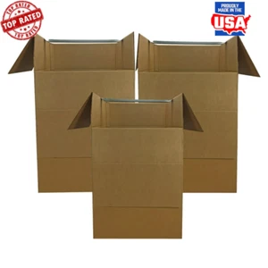 Heavy Duty Large Moving Boxes Wardrobe Pack of 3 Stabilize Clothing Storage Firm - Picture 1 of 7