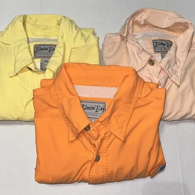 批量 3 件 Bimini Bay 男式中号钓鱼衬衫 黄色 橙色 桃子 通风 休闲 — 第 1/4 张图片