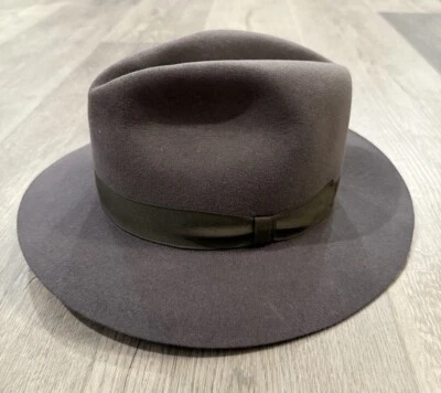 Sombrero Fedora Vintage Le Cheval Para Hombre Gris 5X Fieltro Piel - Talla 6 3/4 Foto 1 de 4