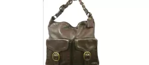 Coach Bleeker Elisa Laced Mahogany Leather XL Duffle Hobo Shoulder Bag - Picture 1 of 5