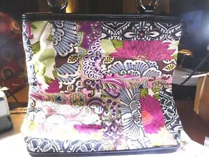 Vera Bradley Floral Patchwork W/ Black Patent Leather Trim Shoulder Bag  #PW345