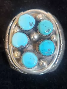 Anello Turchese Vintage Argento Sterling 5 Pietre Navajo Taglia 8 a 11,5 - Foto 1 di 5