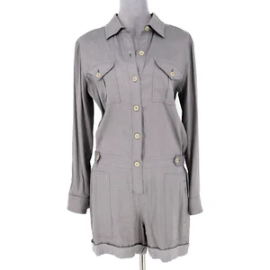 Vince Romper Womens 6 Gray Linen Blend Stretch Button Up Pockets Collared New - Picture 1 of 16
