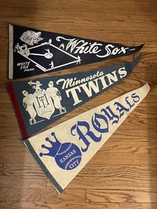 Lot 3 Old 1950’s Vintage KC Royals TWINS Chicago White Sox Felt/Wool Pennants - Picture 1 of 8