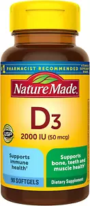Vitamin D3 2000 IU (50 Mcg), Dietary Supplement for Immune Health Support - Picture 1 of 13