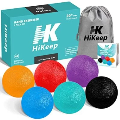 HIKEEP 6 Hand Exercise BallsPhysical Resistance Workout Kit (4.5cm Diameter)