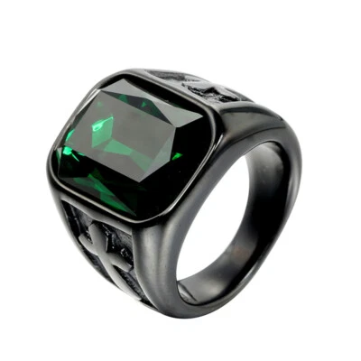 Alianza de boda de piedra multicolor vintage de acero inoxidable con anillo cruzado para hombre Foto 1 de 4