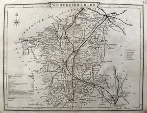 1804 (1858) Antique Map: Worcestershire by Cole from Railway & Pedestrian Atlas - Picture 1 of 2