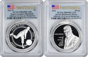 2022 Negro Leagues Commem Jackie Robinson Silver Medal Set PR69DCAM FS PCGS - Picture 1 of 2