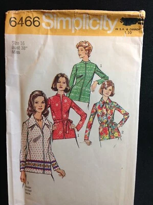 Pattern Simplicity 6466, retro 70s tops, shirts, blouses size 16 - Image 1 of 2