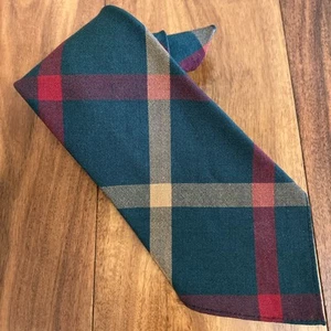 Vintage 1930s Green Red Yellow Plaid Wool Art Deco Necktie Cravat 1940s Tie - Picture 1 of 19