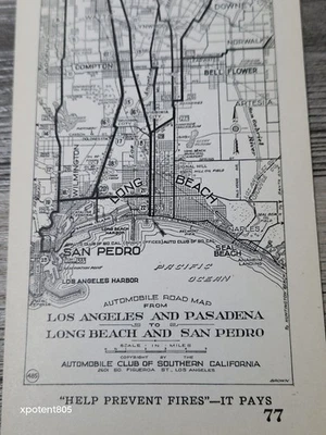 Mapa AAA 77 San Pedro Long Beach Pasadena Automobile Club of Southern California década de 1920 Foto 1 de 4
