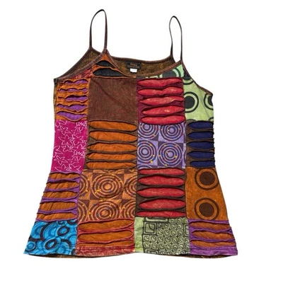 Camiseta sin mangas Boho Patchwork recortada hippie festival grunge artística psicodélica S/M Foto 1 de 4