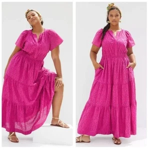 ANTHROPOLOGIE x MAEVE The Somerset Maxi Dress Eyelet Fuchsia Pink Sz 2X {R44} - Picture 1 of 8