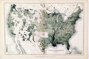 1890 UNITED STATES - FARM PRODUCTS Map ORIGINAL Agriculture (15X10) - Imagen 1 de 3