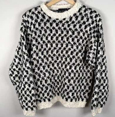 Suéter Tejido Abuela Grueso Negro Marfil Mujer Med Años 80 90 Pasta Vintage Foto 1 de 4