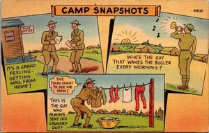 INSTANTÁNEAS DE CAMPAMENTO Cómic Militar Multi Vista Humor c1943 Postal - Imagen 1 de 2