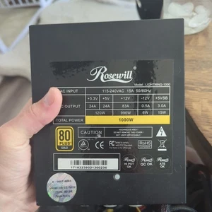 ROSEWILL LIGHTNING-1000 1000W 80 PLUS Gold w pełni modułowy zasilacz ATX - Zdjęcie 1 z 7