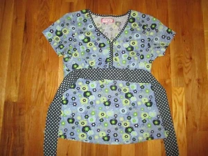 Damen Koi by Kathy Peterson blau grün Äpfel Blumenmuster Gürtel Peelings Top XS - Bild 1 von 5