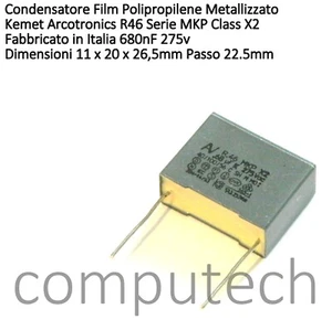 680nF 275V Ac Condensatore Film Polipropilene MKP Class X2 Kemet Italia R46 - Foto 1 di 3
