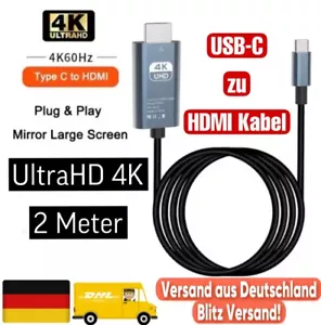 USB Typ C zu HDMI Konverterkabel 2 m - 4K- 60 Hz 3840x2160 Iphone 15/16, Samsung - Bild 1 von 8
