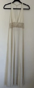 Vtg Vanity Fair Ivory Floral Lace Detail Halter Open Back Maxi Nightgown Sz 36 - Picture 1 of 7