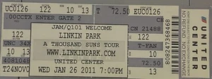 Linkin Park Concert Ticket Stub Jan 26th 2011 United Center Chicago - Picture 1 of 2