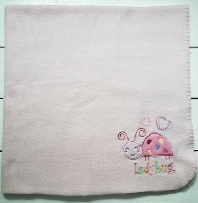 Vtg Carters Pink fleece ladybug Baby Blanket hearts fleece Stitch Edge Lovey Euc - Image 1 of 4