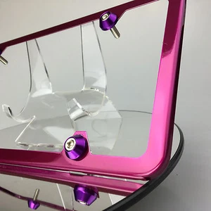 Candy Pink License Plate Frame Slim 4 Holes w/ Aluminum Circle Type Screw Caps - Picture 1 of 9