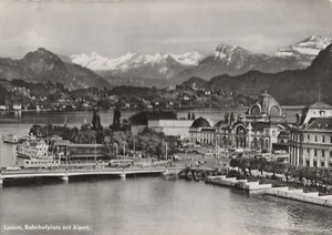 AK Luzern - Bahnhofplatzmit Alpen 1971 - Bild 1 von 2