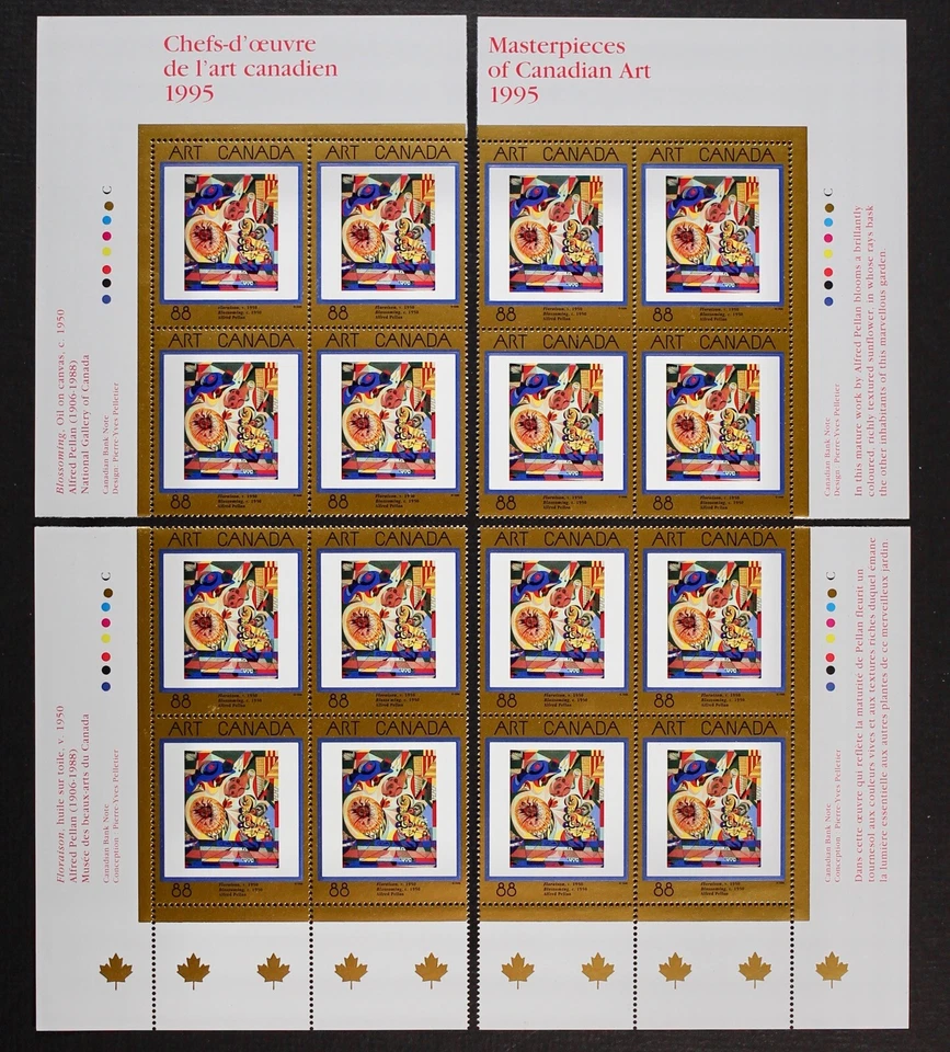 CANADA 1995 #1545, 88c CANADA ART, "Floraison", Matched Inscription Blocks MNH - Image 1 of 1