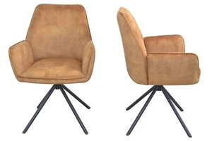 2er Set Esszimmerstühle drehbar Vintage Stoff Ocker Polsterstühle mit Armlehne - Bild 1 von 4