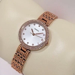 FOSSIL OLIVE ES3347 LADIES CRYSTALS ROSE GOLD STEEL CASE BRACELET WHITE FACE - Picture 1 of 5