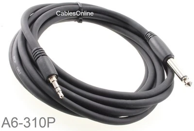 CABLESONLINE 10ft Premium 3.5mm Stereo TRS Male to 1/4" Mono TS Male Audio Cable, A6-310P