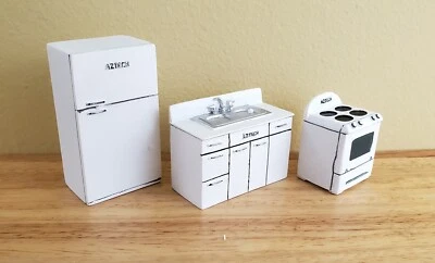Кукольный домик миниатюрный половинный масштаб кухонный набор холодильник плита раковина масштаб 1:24 смола - Изображение 1 из 4